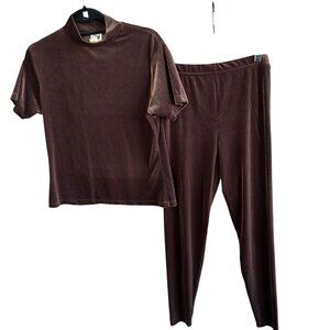 CPW Vintage Brown Velvet Velour Loungewear Casual Outfit Top and Pants Size L